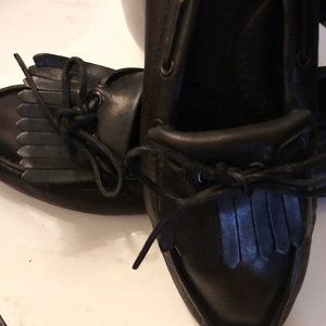Gucci Car Shoe 10.5  43.5 EURO 27.3CM  Tassel Flipper Tie Black LeatherVeryGood